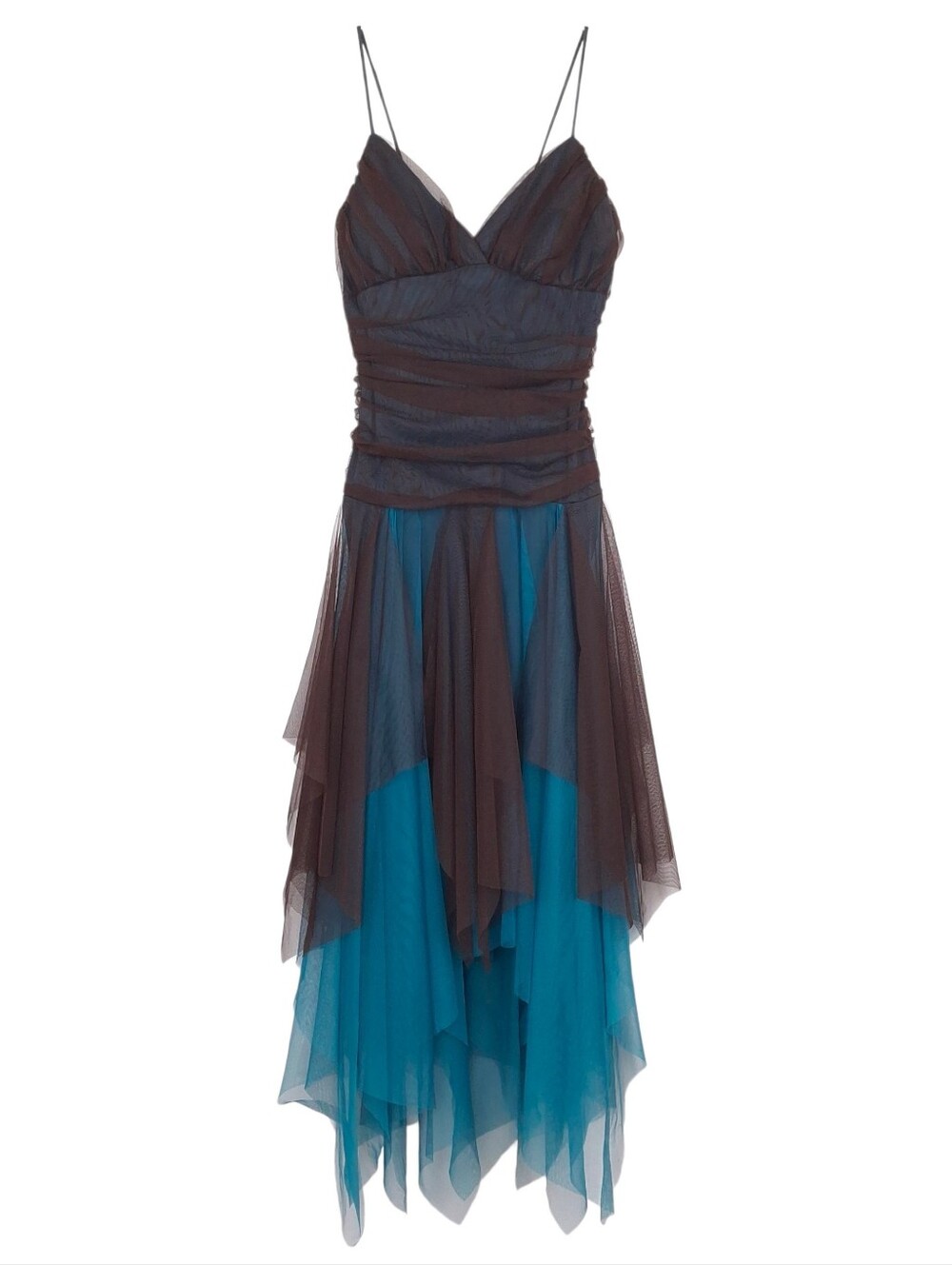 Masquerade ALTERED vintage Y2K fairy grunge maxi dress formal sheer ruched brown